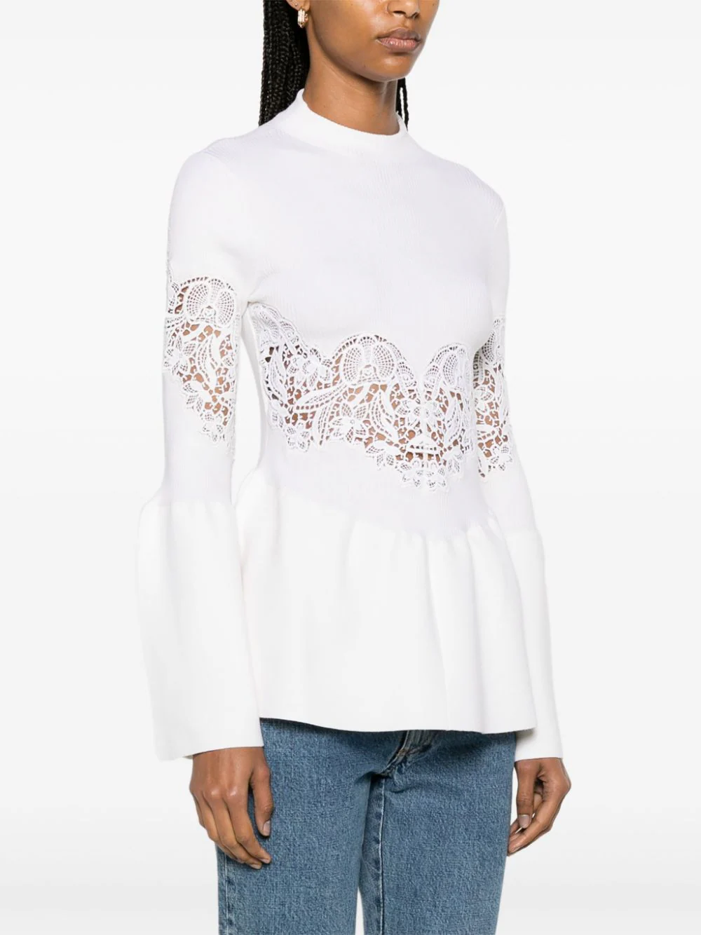 Chloé White Guipure-lace Flared Sweater - Women's - Polyamide/spandex/elastane/wool