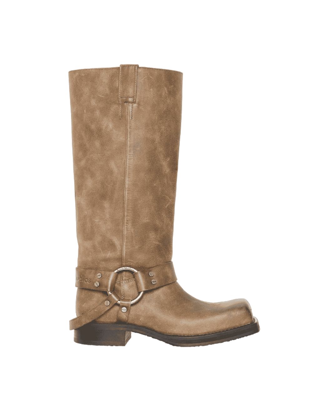 Acne Studios Leather Buckle Boots Greige In Brown