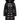 Front view of Moncler black long padded coat with a fur-trimmed hood
