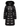 Front view of Moncler black long padded coat with a fur-trimmed hood