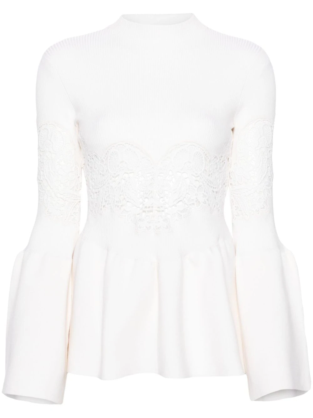 Chloé White Guipure-lace Flared Sweater - Women's - Polyamide/spandex/elastane/wool